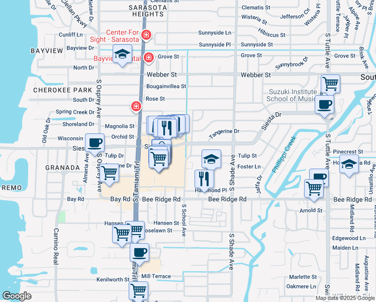 map of restaurants, bars, coffee shops, grocery stores, and more near in Southgate