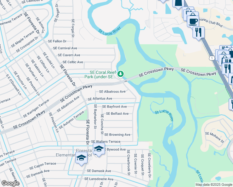 map of restaurants, bars, coffee shops, grocery stores, and more near 1026 Southeast Albatross Avenue in Port St. Lucie