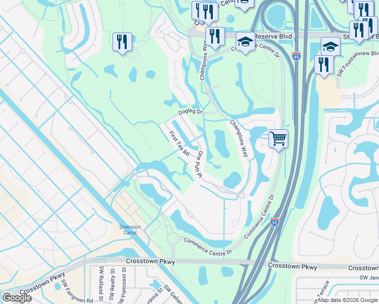 map of restaurants, bars, coffee shops, grocery stores, and more near 8900 1st Tee Road in Port St. Lucie