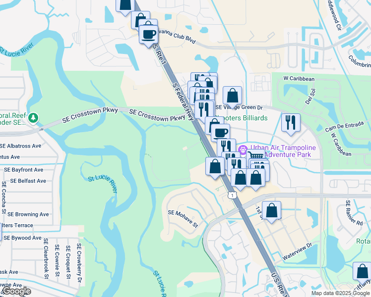 map of restaurants, bars, coffee shops, grocery stores, and more near 8979 South Federal Highway in Port St. Lucie