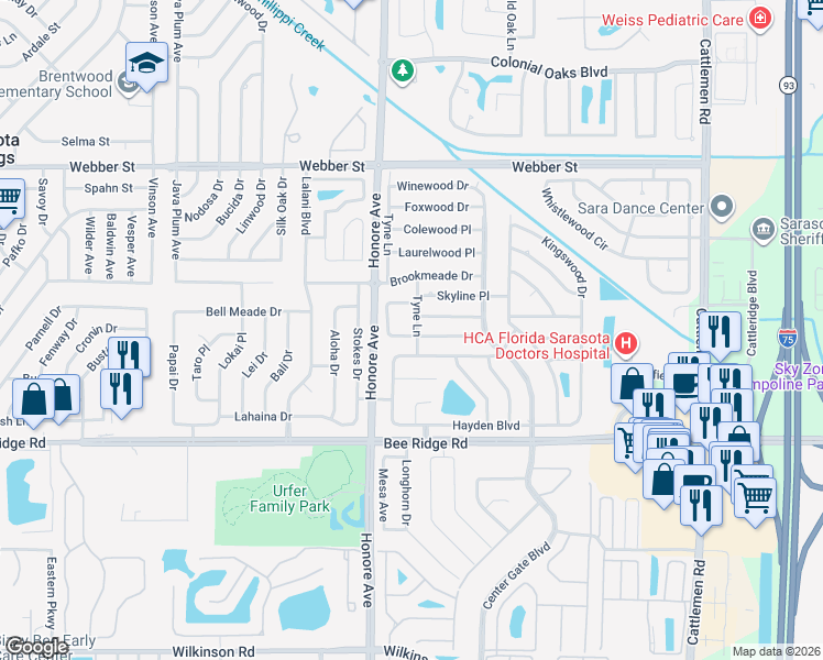 map of restaurants, bars, coffee shops, grocery stores, and more near 5354 Knollwood Place in Sarasota