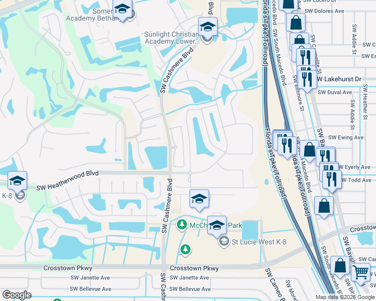 map of restaurants, bars, coffee shops, grocery stores, and more near 470 Southwest Talquin Lane in Port St. Lucie
