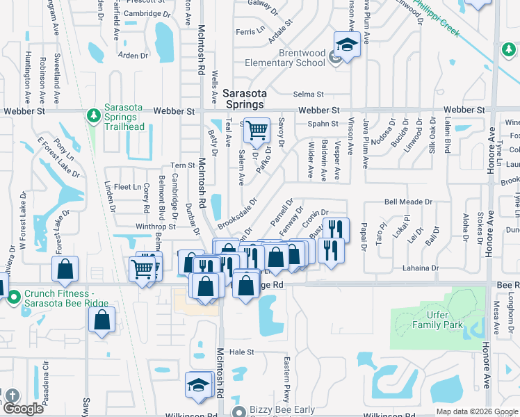 map of restaurants, bars, coffee shops, grocery stores, and more near 4509 Beacon Drive in Sarasota
