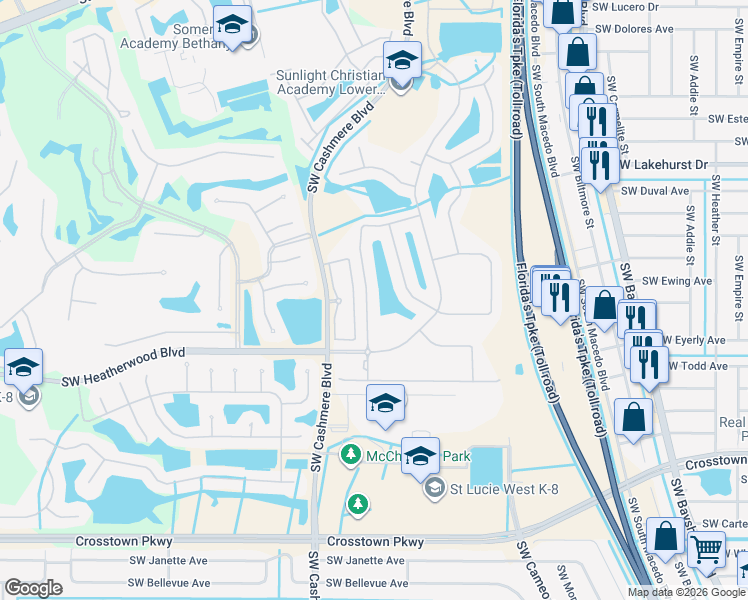 map of restaurants, bars, coffee shops, grocery stores, and more near 470 Southwest Talquin Lane in Port Saint Lucie