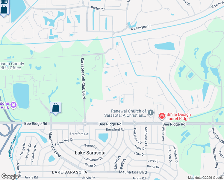 map of restaurants, bars, coffee shops, grocery stores, and more near 3628 Walden Pond Drive in Sarasota