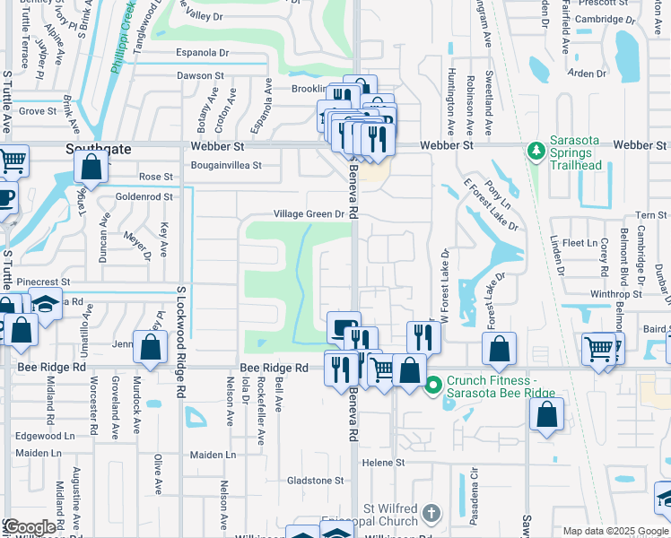map of restaurants, bars, coffee shops, grocery stores, and more near 3337 Pembrook Drive in Sarasota