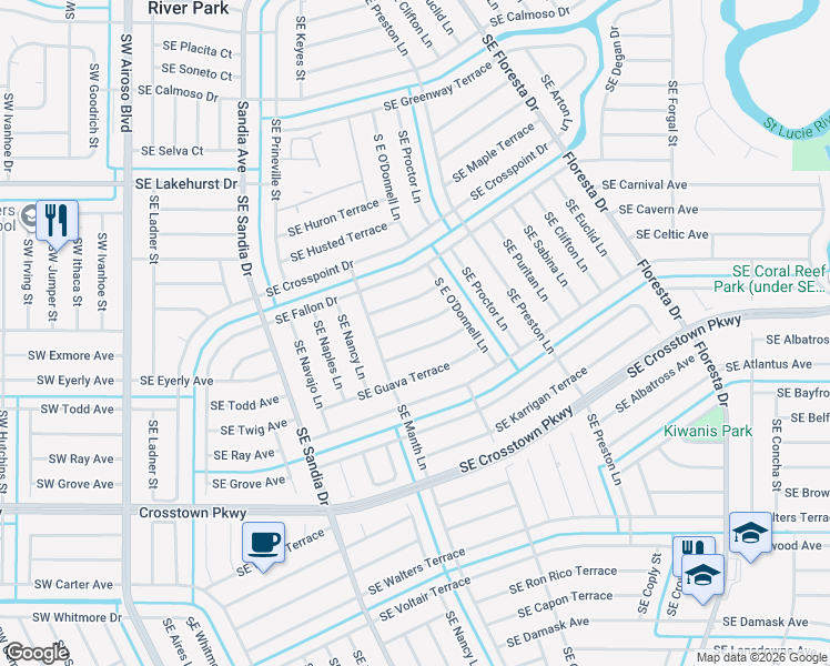 map of restaurants, bars, coffee shops, grocery stores, and more near 430 Southeast Justine Terrace in Port St. Lucie