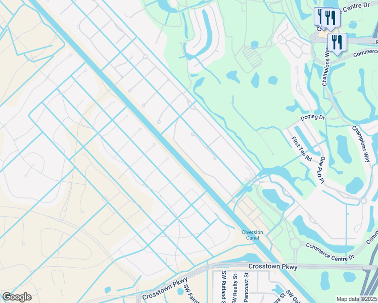 map of restaurants, bars, coffee shops, grocery stores, and more near 17040 Southwest Ambrose Way in Port St. Lucie