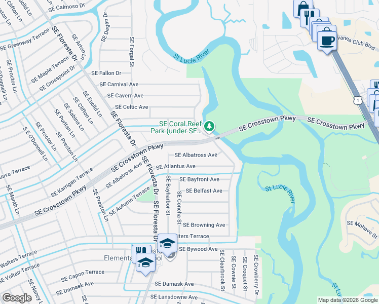 map of restaurants, bars, coffee shops, grocery stores, and more near 973 Southeast Albatross Avenue in Port St. Lucie