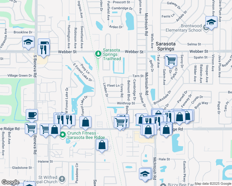 map of restaurants, bars, coffee shops, grocery stores, and more near 4038 Dyer Lane in Sarasota