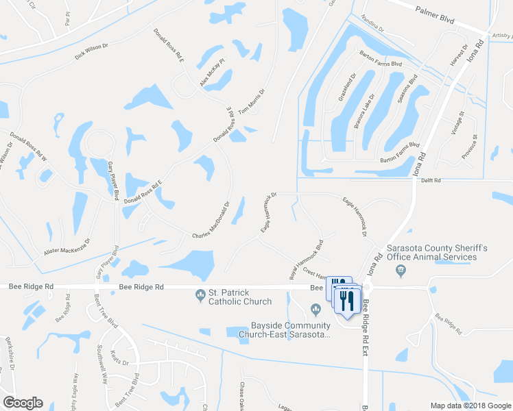 map of restaurants, bars, coffee shops, grocery stores, and more near 3733 Eagle Hammock Drive in Sarasota