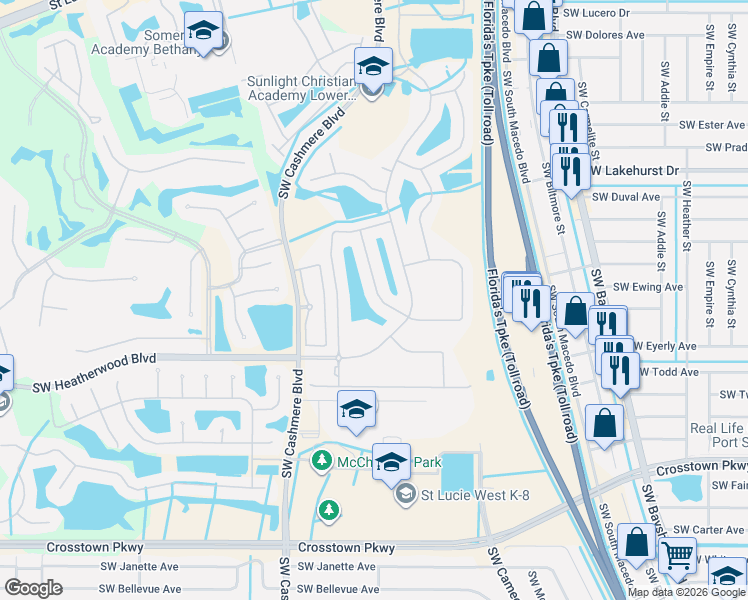 map of restaurants, bars, coffee shops, grocery stores, and more near 536 Southwest Indian Key Drive in Port St. Lucie