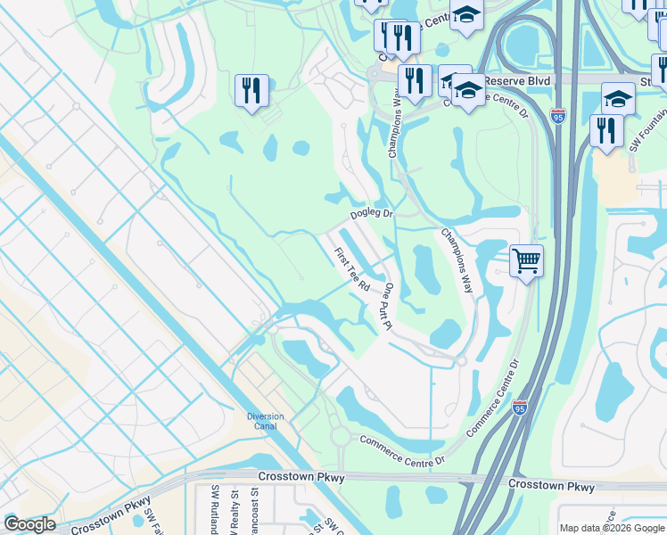 map of restaurants, bars, coffee shops, grocery stores, and more near 8833 1st Tee Road in Port St. Lucie