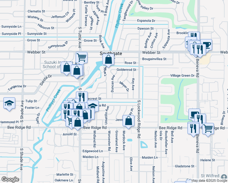 map of restaurants, bars, coffee shops, grocery stores, and more near 3029 Tyrone Lane in Sarasota
