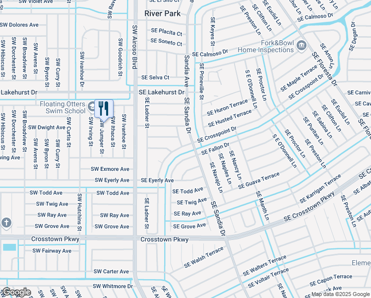 map of restaurants, bars, coffee shops, grocery stores, and more near 1160 Southeast Laika Lane in Port St. Lucie