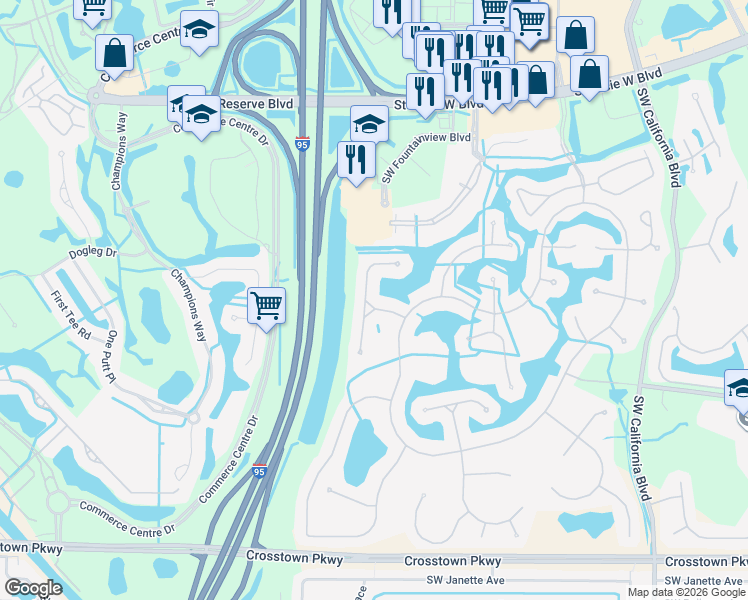 map of restaurants, bars, coffee shops, grocery stores, and more near 657 Southwest Treasure Cove in Port St. Lucie
