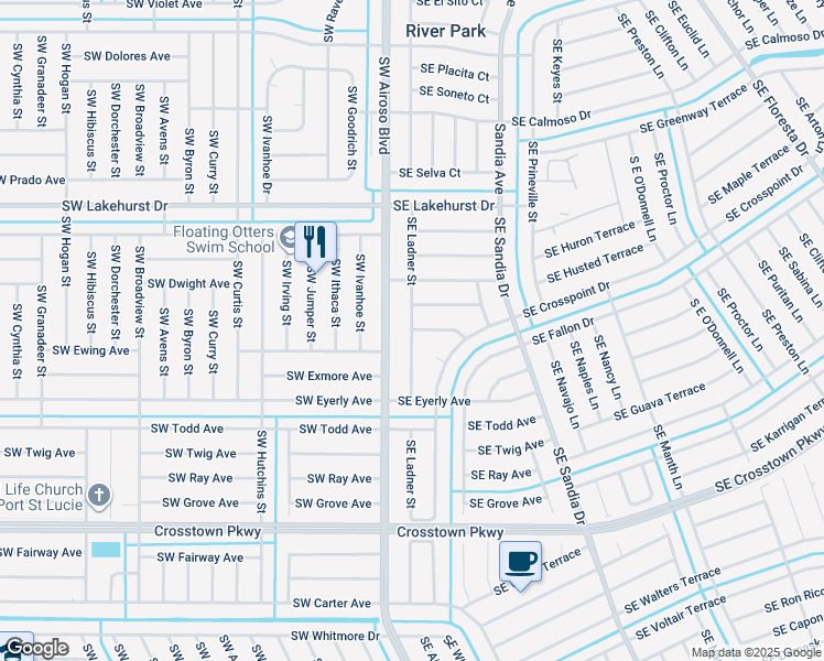 map of restaurants, bars, coffee shops, grocery stores, and more near 1201 Southeast Ladner Street in Port Saint Lucie