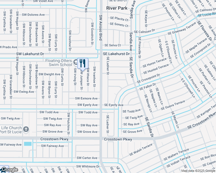 map of restaurants, bars, coffee shops, grocery stores, and more near 1201 Southeast Ladner Street in Port Saint Lucie