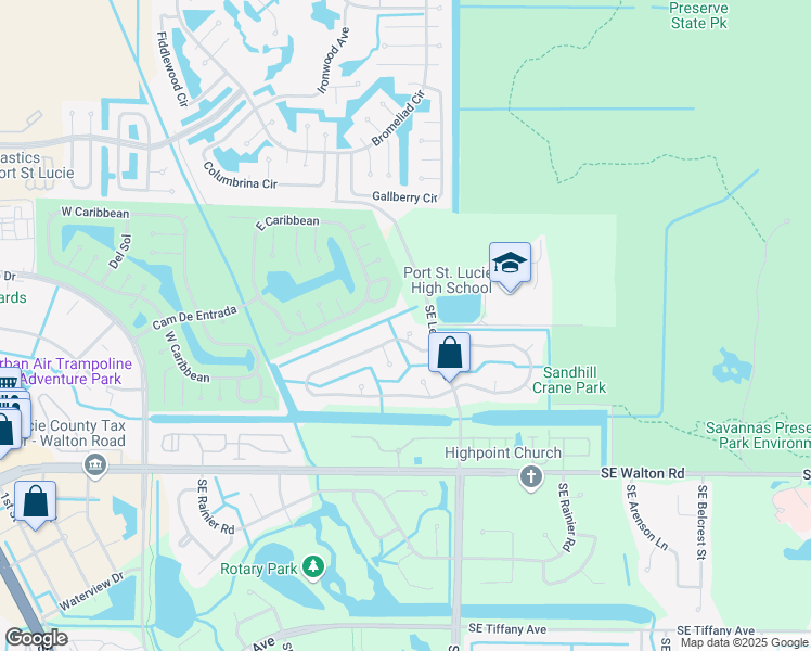 map of restaurants, bars, coffee shops, grocery stores, and more near 2070 Southeast West Dunbrooke Circle in Port St. Lucie