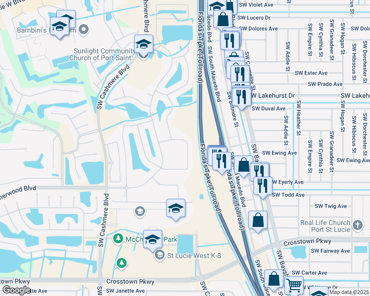 map of restaurants, bars, coffee shops, grocery stores, and more near 617 Southwest Indian Key Drive in Port St. Lucie