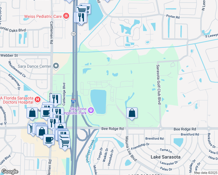map of restaurants, bars, coffee shops, grocery stores, and more near 207 Interstate 75 in Sarasota