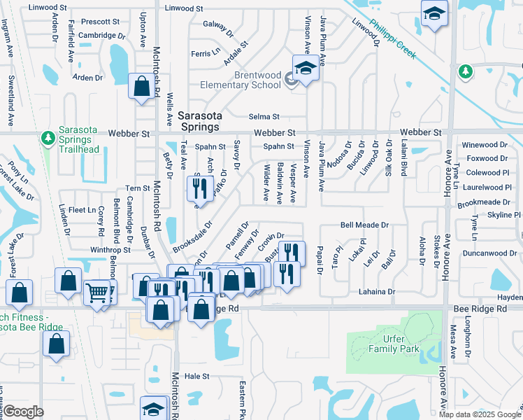 map of restaurants, bars, coffee shops, grocery stores, and more near 4615 Beacon Drive in Sarasota