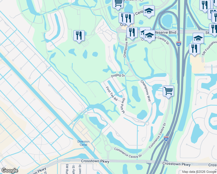 map of restaurants, bars, coffee shops, grocery stores, and more near 8804 1st Tee Road in Port St. Lucie