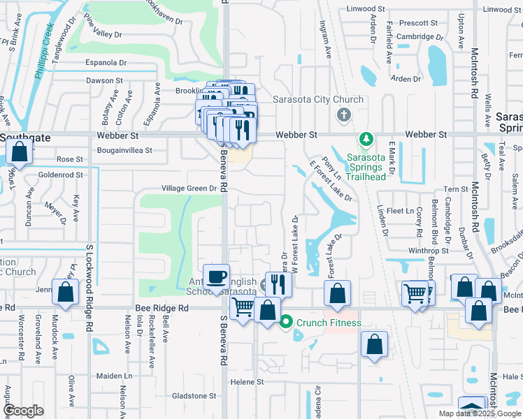 map of restaurants, bars, coffee shops, grocery stores, and more near 3215 South Beneva Road in Sarasota