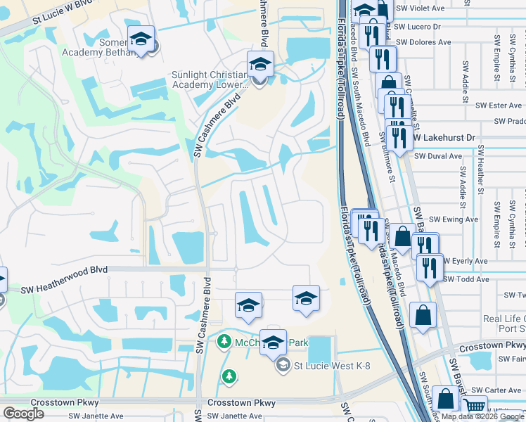 map of restaurants, bars, coffee shops, grocery stores, and more near 521 Southwest Indian Key Drive in Port St. Lucie