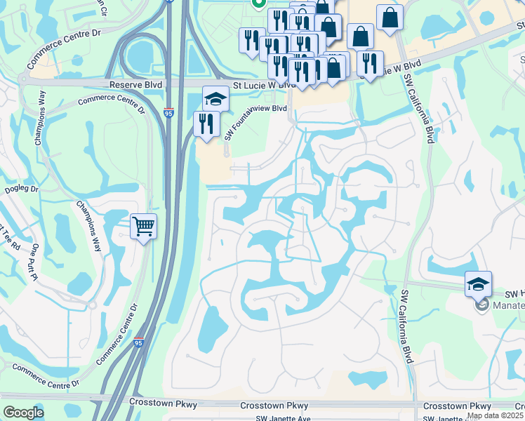 map of restaurants, bars, coffee shops, grocery stores, and more near 700 Southwest Aruba Bay in Port St. Lucie