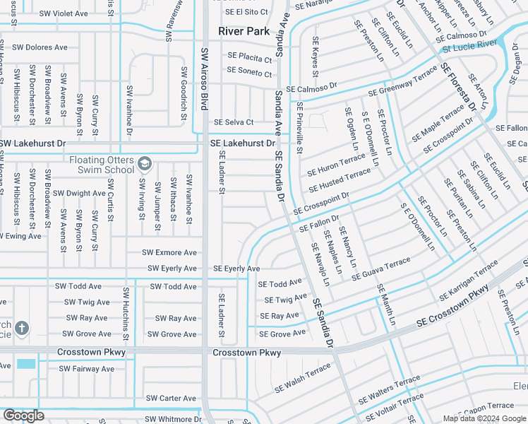 map of restaurants, bars, coffee shops, grocery stores, and more near 1160 Southeast Laika Lane in Port St. Lucie