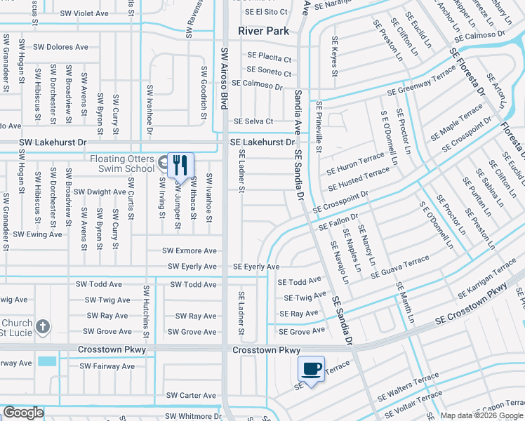 map of restaurants, bars, coffee shops, grocery stores, and more near 160 Southeast Juper Avenue in Port St. Lucie
