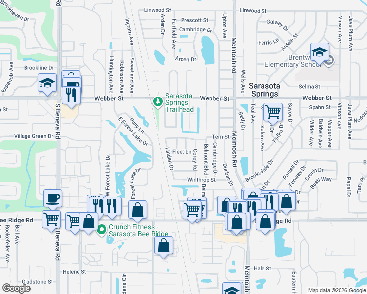 map of restaurants, bars, coffee shops, grocery stores, and more near 3236 Hart Way in Sarasota