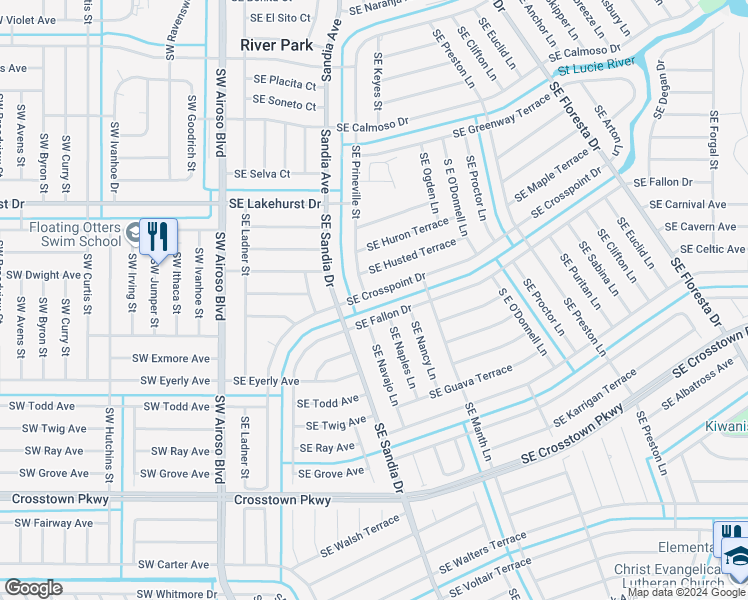map of restaurants, bars, coffee shops, grocery stores, and more near 306 Southeast Crosspoint Drive in Port St. Lucie