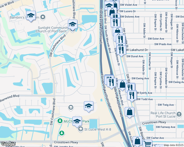 map of restaurants, bars, coffee shops, grocery stores, and more near 617 Southwest Indian Key Drive in Port St. Lucie