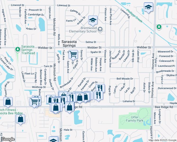map of restaurants, bars, coffee shops, grocery stores, and more near 4615 Beacon Drive in Sarasota