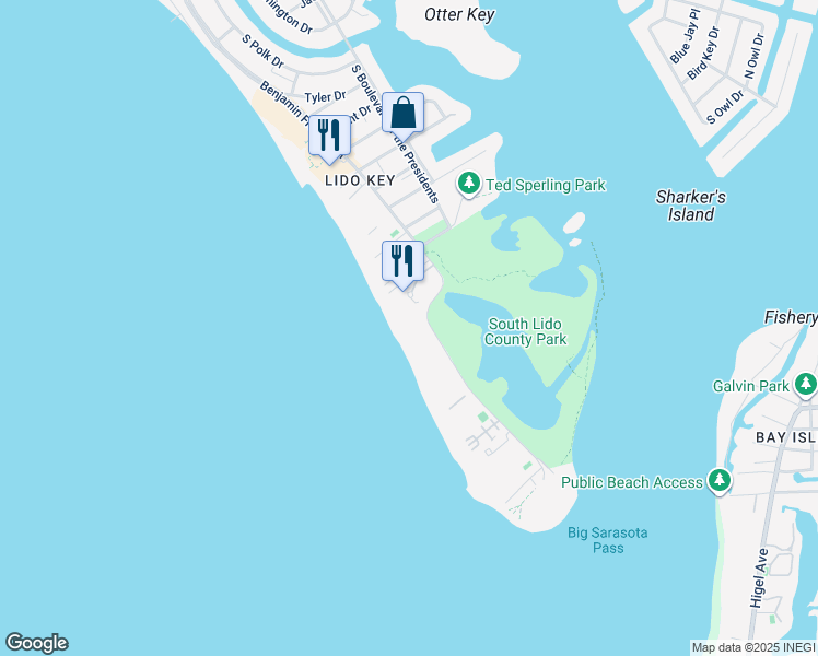 map of restaurants, bars, coffee shops, grocery stores, and more near 1336 Benjamin Franklin Drive in Sarasota