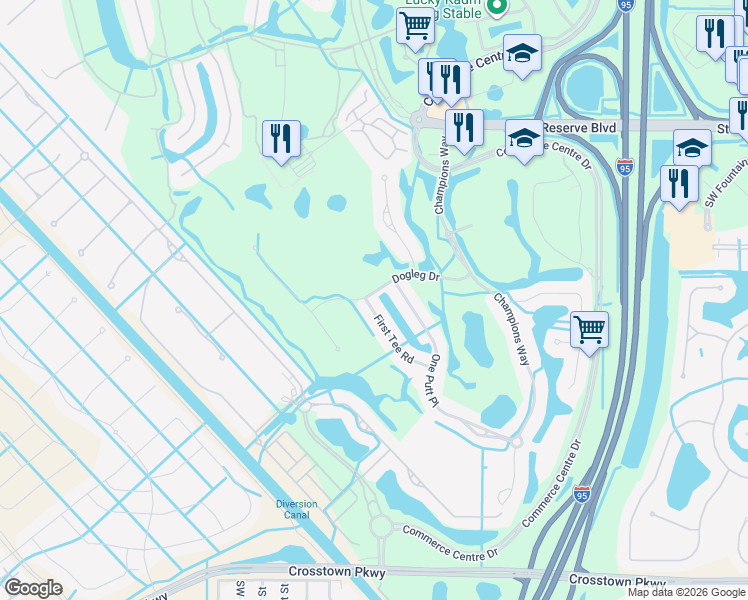 map of restaurants, bars, coffee shops, grocery stores, and more near 8804 1st Tee Road in Port St. Lucie