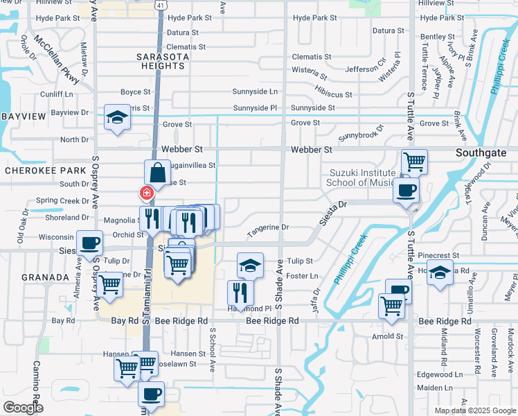map of restaurants, bars, coffee shops, grocery stores, and more near 2246 Valencia Drive in Sarasota