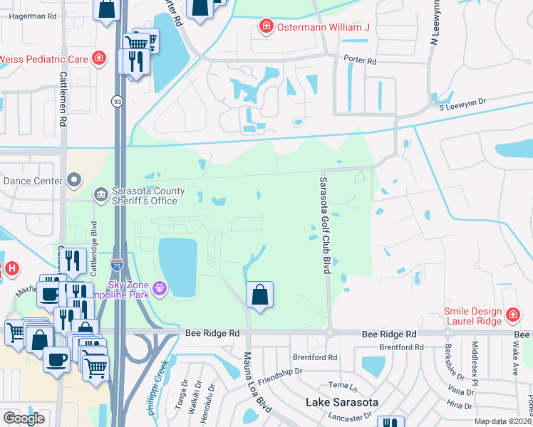 map of restaurants, bars, coffee shops, grocery stores, and more near 5540 Twilight Grey Lane in Sarasota