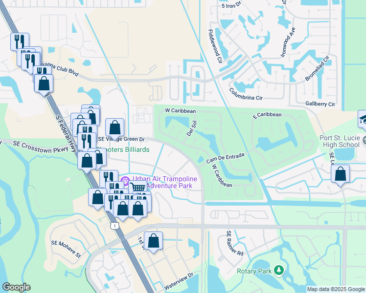map of restaurants, bars, coffee shops, grocery stores, and more near 248 West Caribbean in Port St. Lucie