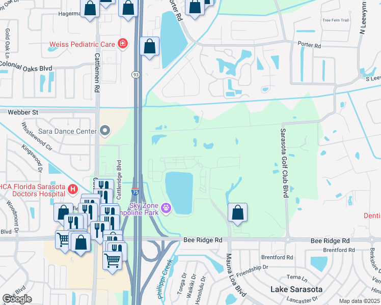map of restaurants, bars, coffee shops, grocery stores, and more near 207 Interstate 75 in Sarasota
