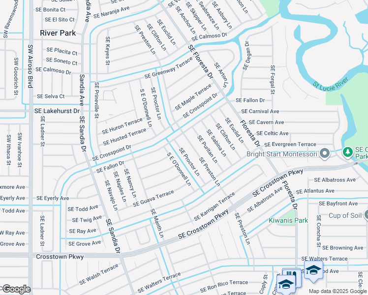 map of restaurants, bars, coffee shops, grocery stores, and more near 485 Southeast Fallon Drive in Port St. Lucie