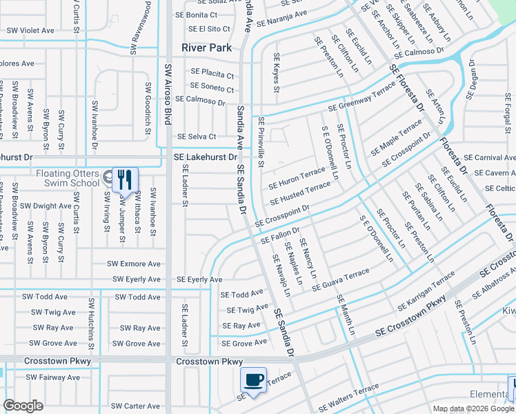 map of restaurants, bars, coffee shops, grocery stores, and more near 1056 Southeast Prineville Street in Port St. Lucie