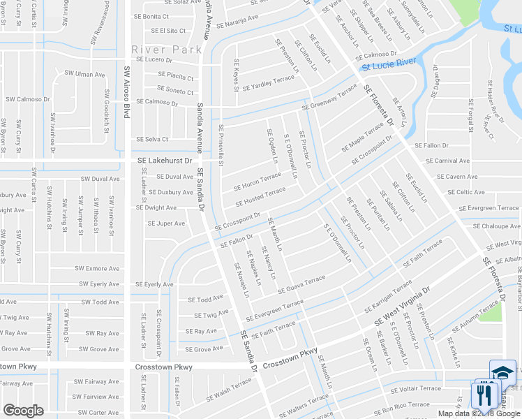 map of restaurants, bars, coffee shops, grocery stores, and more near 337 Southeast Crosspoint Drive in Port St. Lucie