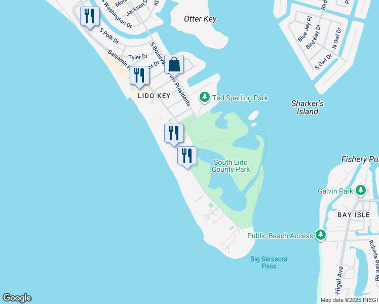 map of restaurants, bars, coffee shops, grocery stores, and more near 1300 Benjamin Franklin Drive in Sarasota