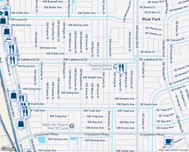 map of restaurants, bars, coffee shops, grocery stores, and more near 320 Southwest Duxbury Avenue in Port St. Lucie