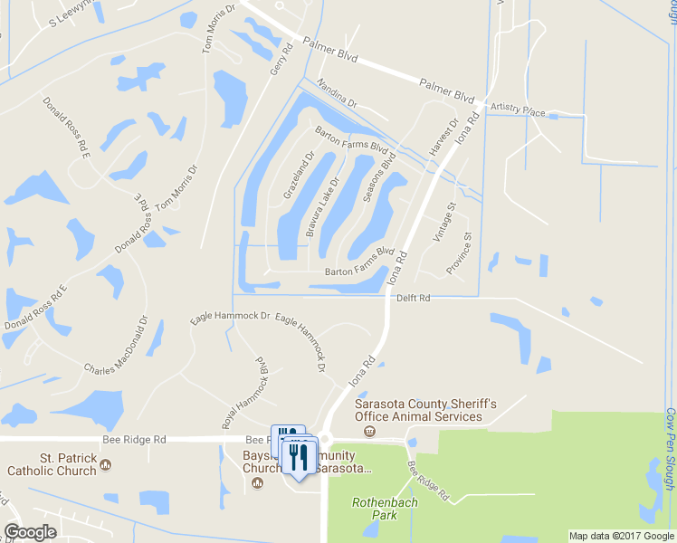 map of restaurants, bars, coffee shops, grocery stores, and more near 8313 Barton Farms Boulevard in Sarasota
