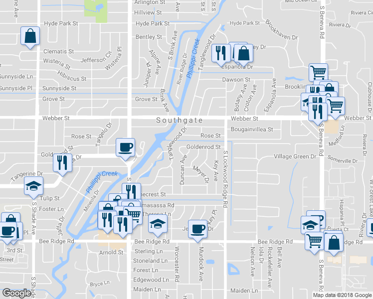 map of restaurants, bars, coffee shops, grocery stores, and more near 3024 Goldenrod Street in Sarasota