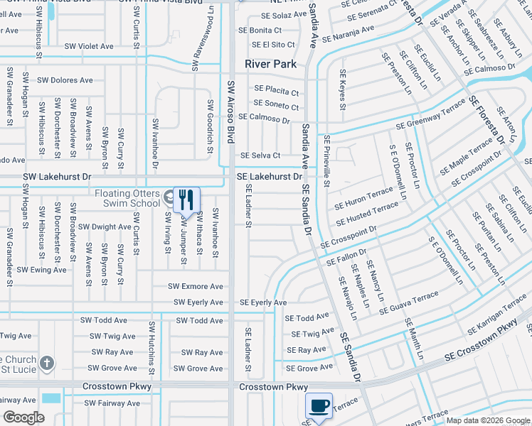 map of restaurants, bars, coffee shops, grocery stores, and more near 150 Southeast Duxbury Avenue in Fort Pierce